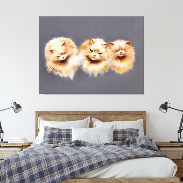 Toile Trois Élégants Chats Persans Félins Vintage  (Insitu(Chambre))
