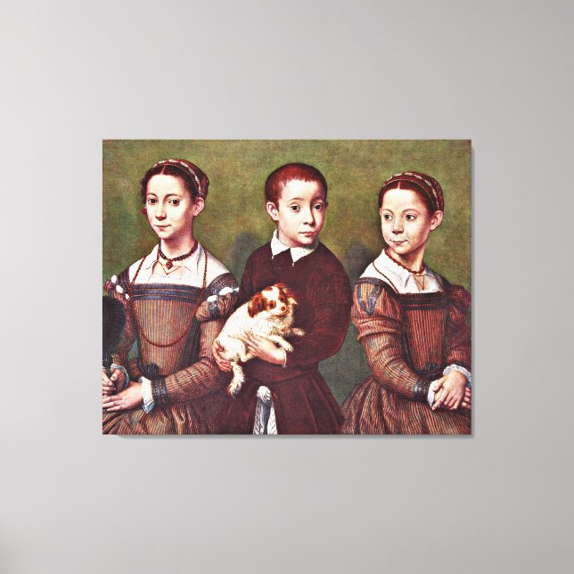 Toile Trois enfants avec chien, peinture d'art (Recto)