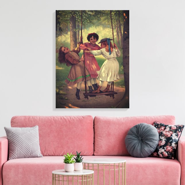 Toile Trois filles se balancent en forêt  (Insitu(Salon))