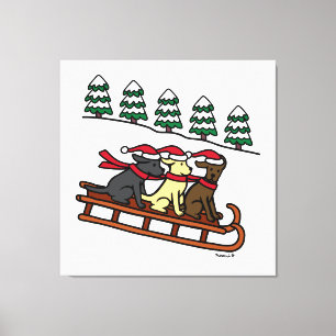 Toile Trois Labradors Sled Fête de Noël