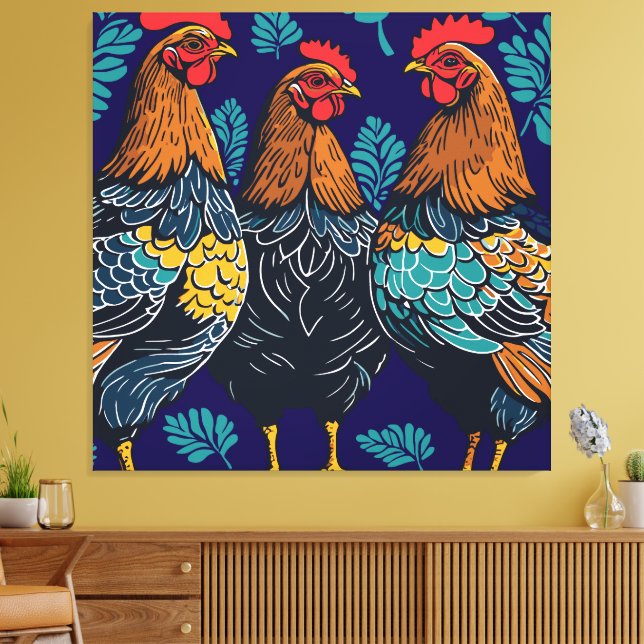 Toile Trois poules françaises découpées en forme de cray (Insitu(Salon))
