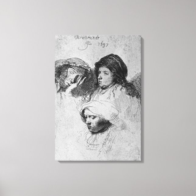 Toile Trois têtes de femmes avec un sommeil, 1637 (Recto)