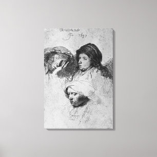 Toile Trois têtes de femmes avec un sommeil, 1637