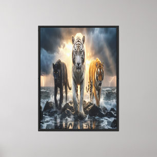 Toile Trois Tigres dans une Mer Orageuse
