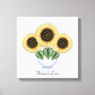 Toile Trois tournesols aux feuilles en forme de cœur dan