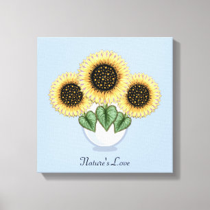 Toile Trois tournesols avec des feuilles en forme de cœu