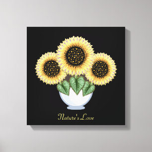 Toile Trois tournesols avec des feuilles en forme de cœu