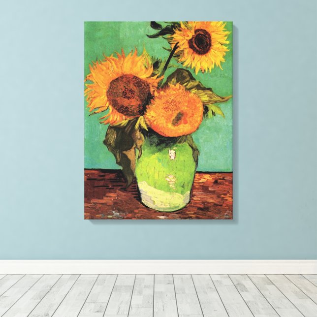 Toile Trois tournesols dans un vase par Vincent van Gogh (Insitu (Plancher de Bois))