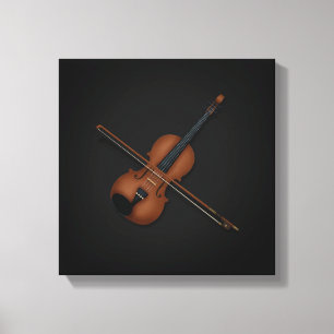 Toile Trompe L'oeil Violon avec Bow en haut 12x12 Noir