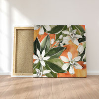 Tropcal Orange & Flowers Watercolor Pattern
