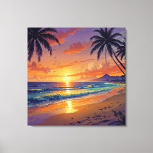 Tropical Beach Sunset - Illustration Style Art