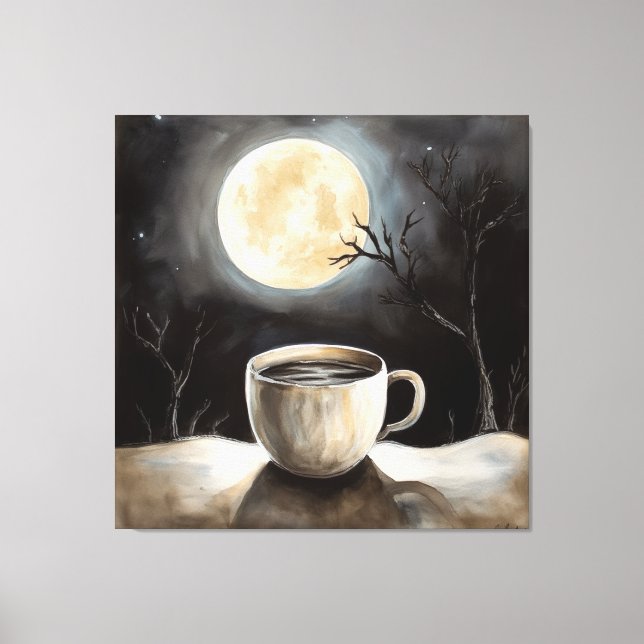 Toile Trouver la tranquillité en hiver avec café et lune (Recto)