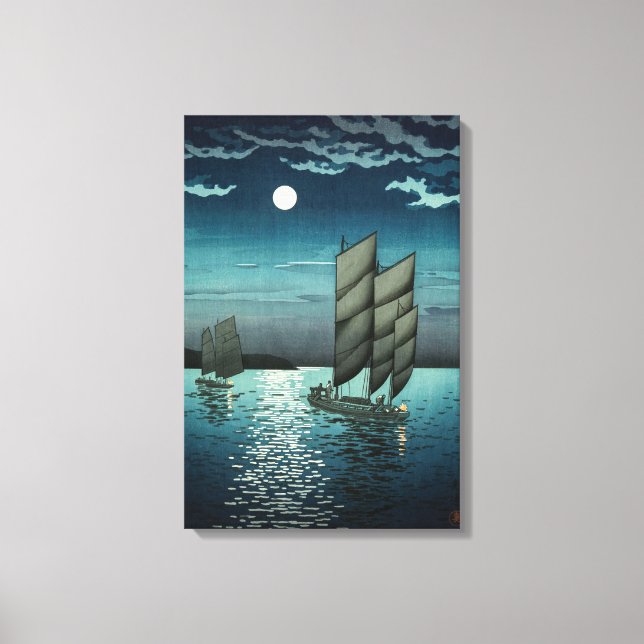 Toile Tsuchiya Koitsu - Bateaux à Shinagawa, Nuit (Recto)