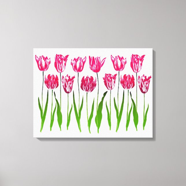 Toile Tulip Garden Imprimer en rose et vert Fuchsia (Recto)