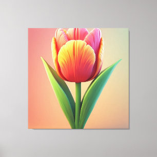 Toile Tulipe colorée en fleurs avec des feuilles vertes