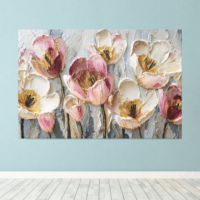 Toile Tulipes blanches, crème, roses et bordeaux avec do (Insitu (Plancher de Bois))