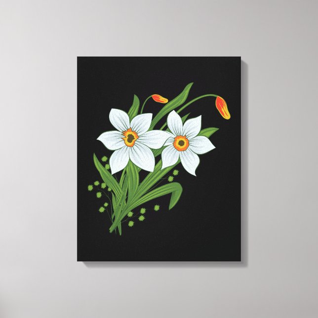 Toile Tulipes et jonquilles Fleurs Fond noir (Recto)