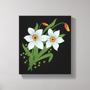 Toile Tulipes et jonquilles Fleurs Fond noir