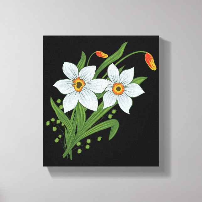 Toile Tulipes et jonquilles Fleurs Fond noir (Recto)