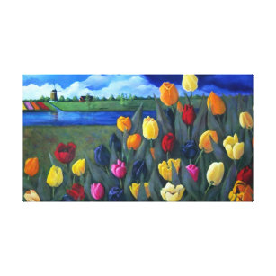 Toile TULIPES : Peinture de scène néerlandaise, fleurs