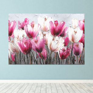 Toile Tulipes roses, magenta et blanches, abstrait textu