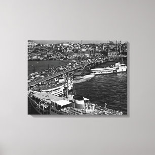 Toile Turquie Ancienne Istanbul port de Galata