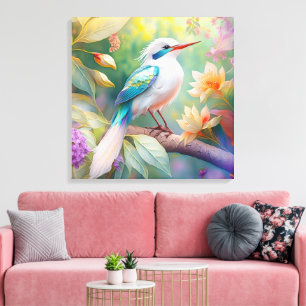 Toile Turquoise aile crête blanche Imaginaire Oiseau