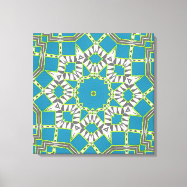 Toile Turquoise bleu Zèbre vert Motif kaléidoscope (Recto)