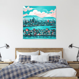 Toile Turquoise City art IA