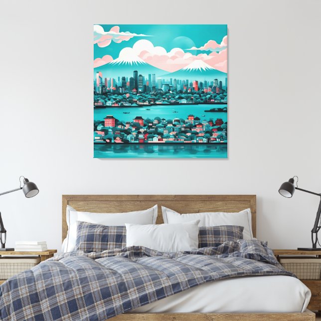 Toile Turquoise City art IA  (Insitu(Chambre))