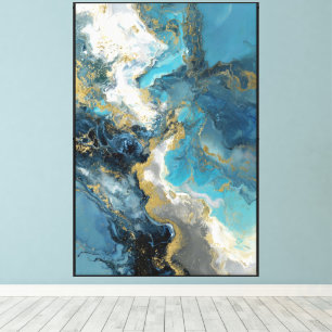 Toile Turquoise et or, pierre fluide, art abstrait