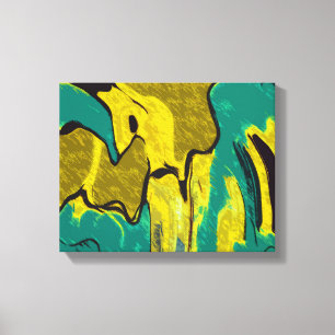 Toile Turquoise jaune moutarde Abstrait