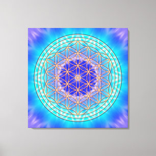Toile turquoise mandala witla flower of life