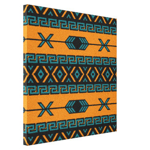 Toile Turquoise Orange Aztec Design Sud-Ouest