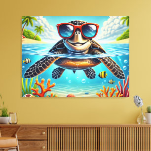 Toile Turtle High Dive Artwork Perfect for Turtle Lovers