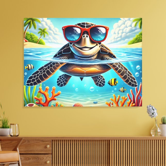 Toile Turtle High Dive Artwork Perfect for Turtle Lovers (Insitu(Salon))
