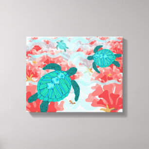 Toile Turtle Reef Print - Corail, Starfish, Poisson clow