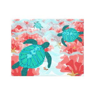 Toile Turtle Reef Print - Corail, Starfish, Poisson clow