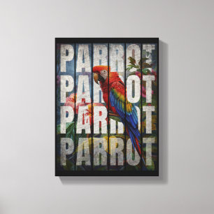Toile Typographie perroquet vintage nature forêt