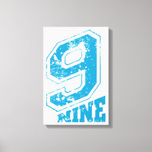 Toile Typographie Rétro Minimaliste bleu Numéro Neuf
