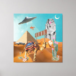 Toile UFO Vacation Egypt Pyramid Hotel Surreal Collage