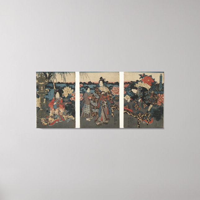 Toile Ukiyo-e Triptych : Profiter d'un jardin de pivoine (Recto)