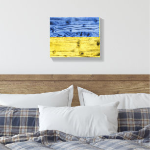 Toile Ukraine drapeau bleu jaune motif de texture de boi