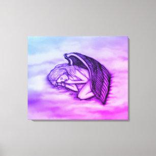 Toile Un Ange endormi sur les cieux nuages en rose