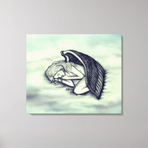 Toile Un Ange endormi sur les cieux nuages en vert