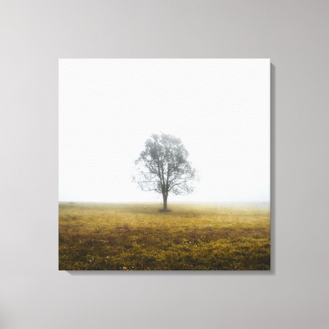 Toile Un arbre solitaire dans un matin d'automne brumeux (Recto)