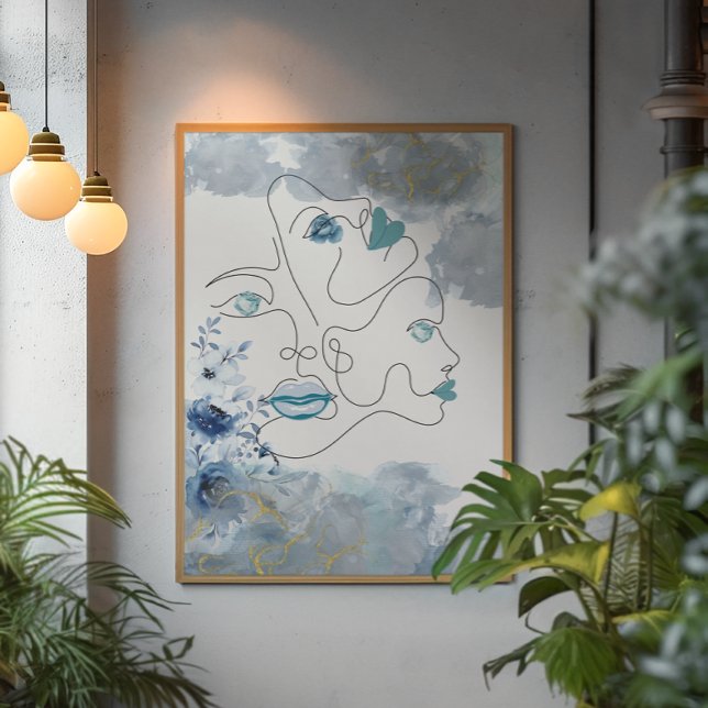 Toile Un art Abstrait d'une ligne trois visages avec les (Créateur téléchargé)