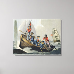 Toile Un bateau attaque une baleine, gravé par Matth