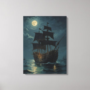 Toile un bateau peint dans l'eau la nuit
