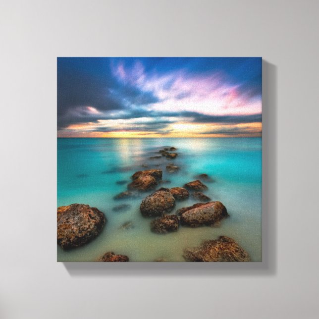 Toile Un Beau Coucher De Soleil Sur Grace Bay | Turks &  (Recto)
